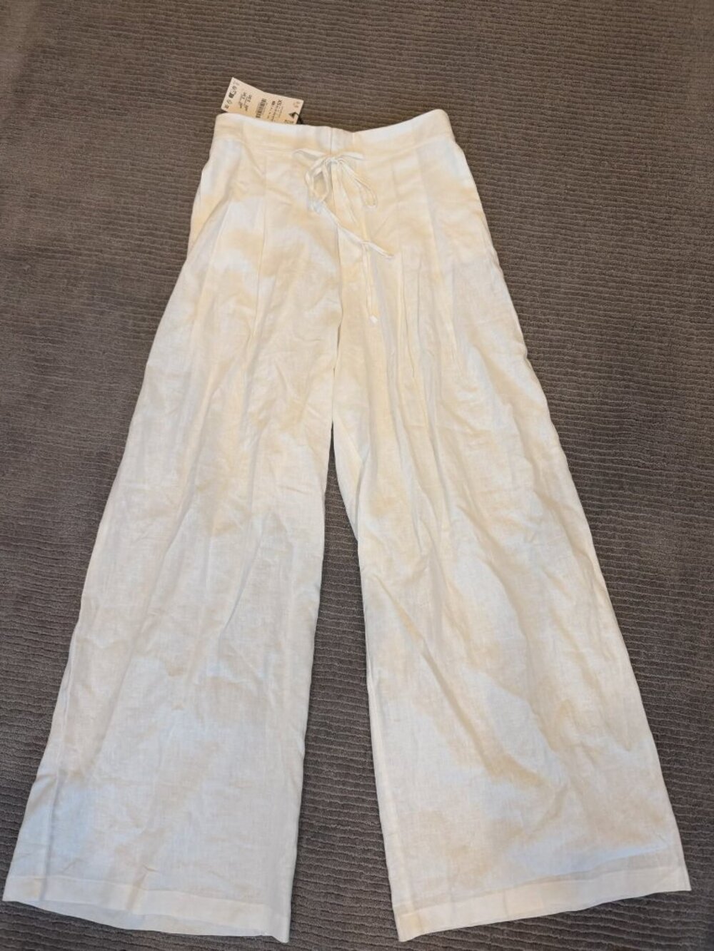 Zara White Linen Blend Wide Leg Pleated Pants XS NWT